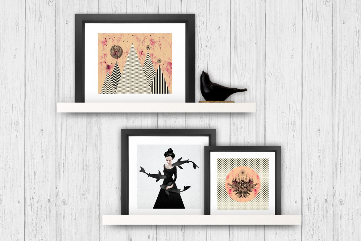 Gallery walls with shelves