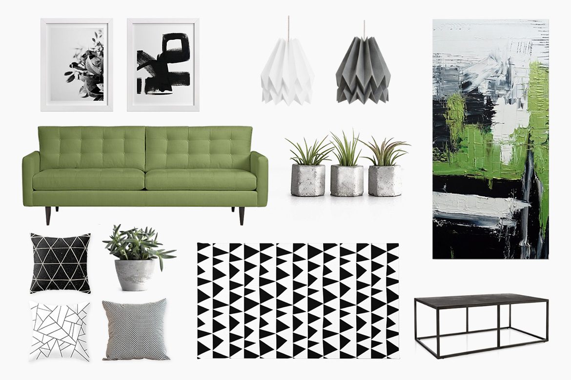 An Urban Living Room Black White And Green Belivindesign