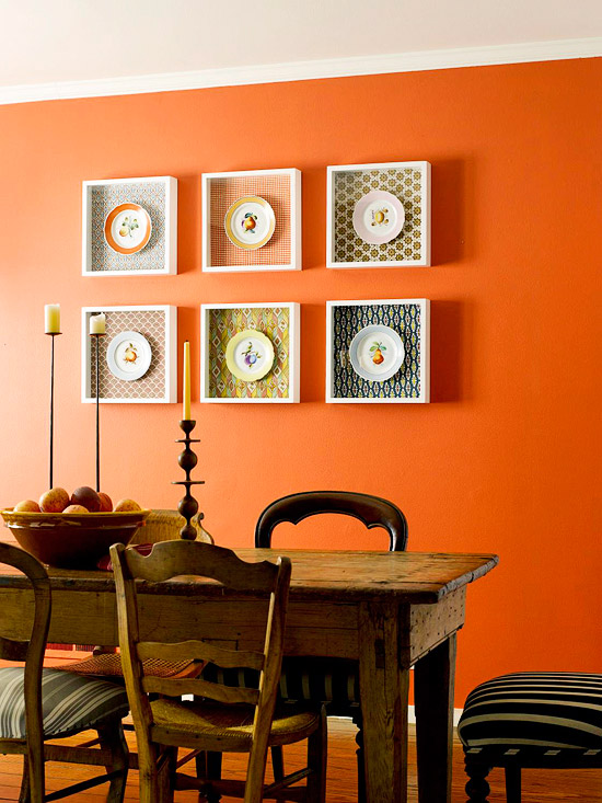 Shadowboxes and plates wall decor