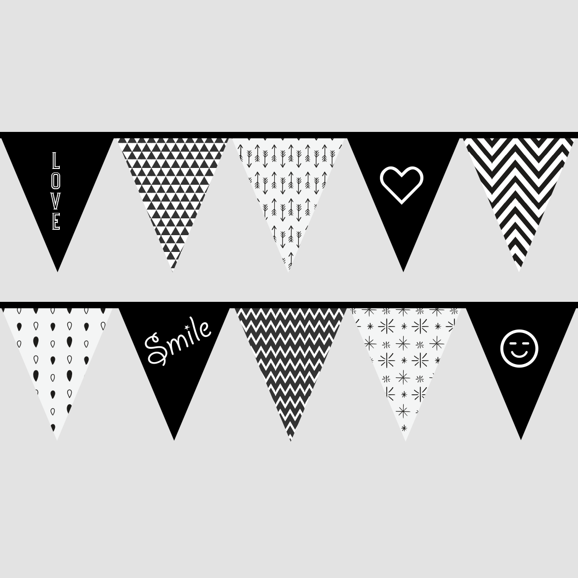 Black and white bunting flag printables
